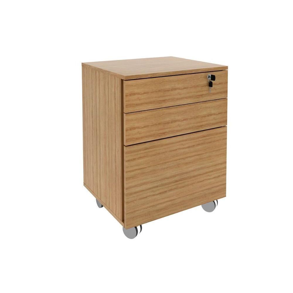 Gaveteiro P- Escritório Me4148 C- 3 Gavetas (1 C- Chave) Amêndoa - Tecno Mobili - 1