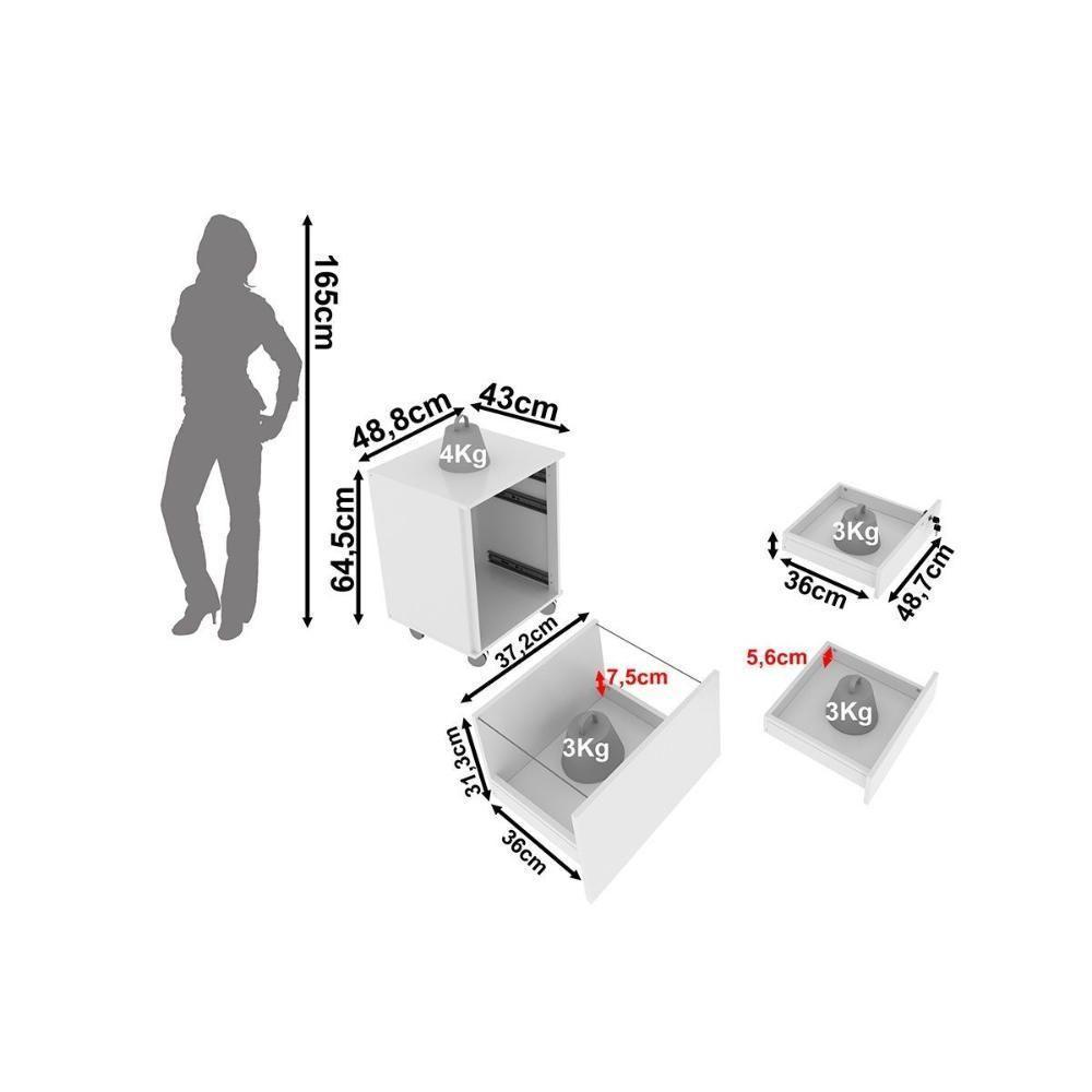 Gaveteiro P- Escritório Me4148 C- 3 Gavetas (1 C- Chave) Amêndoa - Tecno Mobili - 2