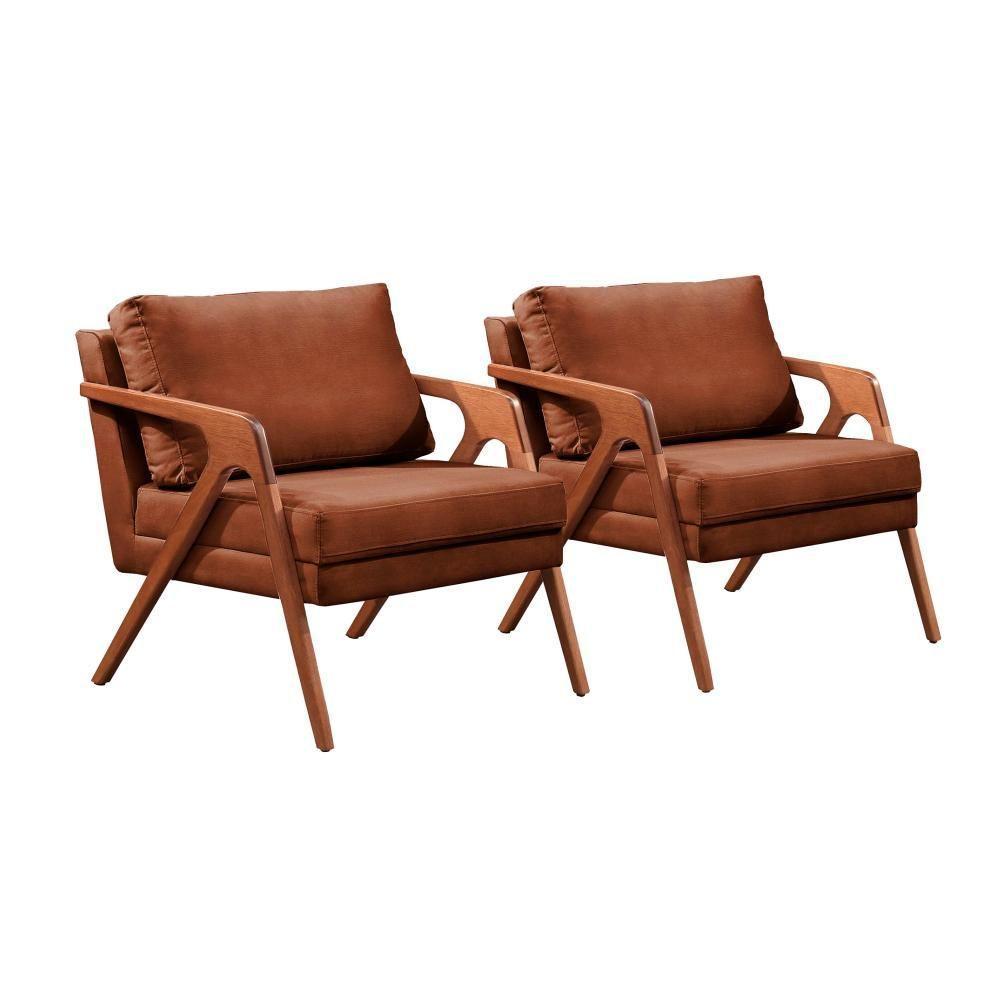 Conjunto - 2 Poltronas Mona Luxo Madeira Maciça Castellar Corino Caramelo - 1