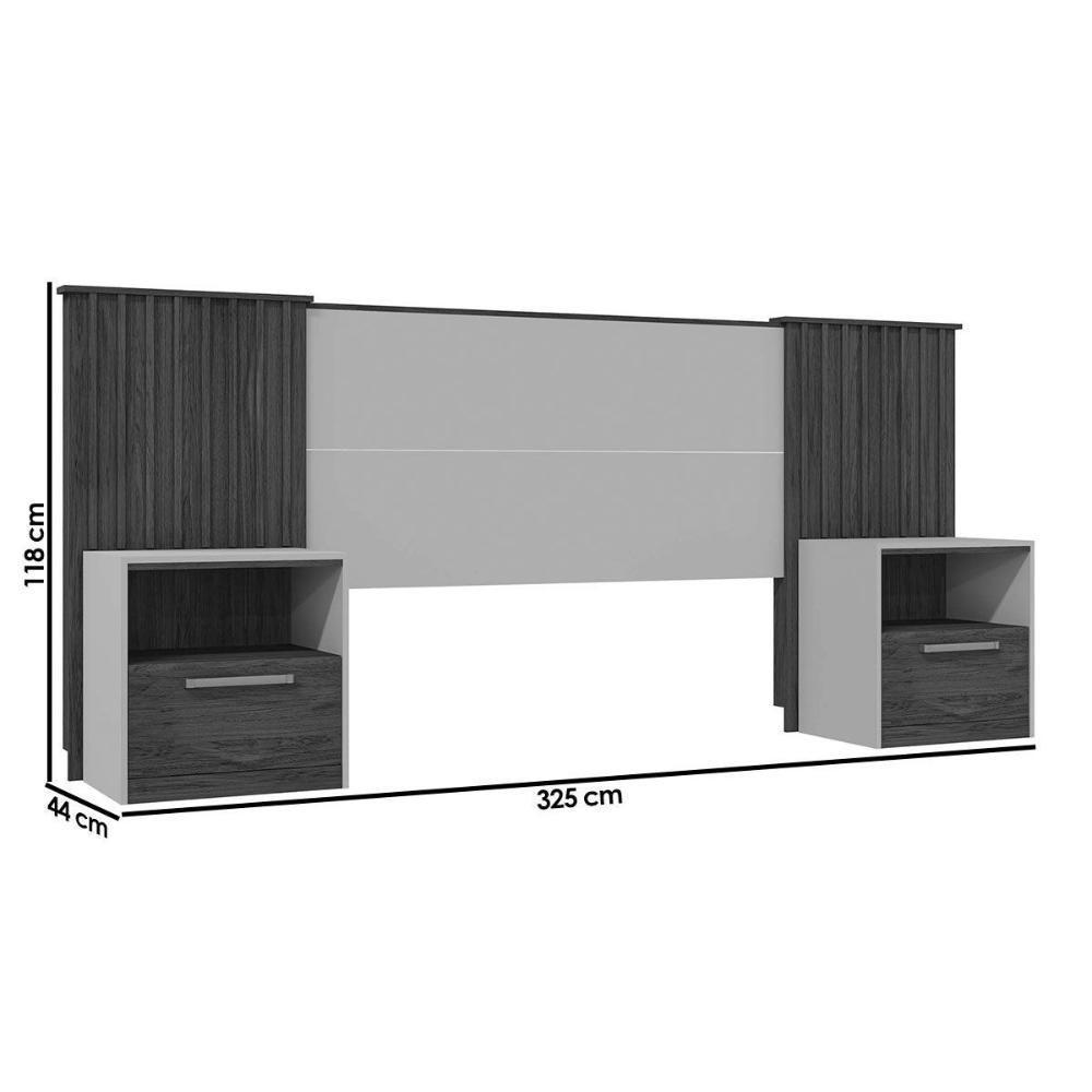 Cabeceira Cama Box Estofada Extensível Casal-queen-king Lucius 2 Mesas C- 1 Gaveta Buriti-off White - Caemmun - 2