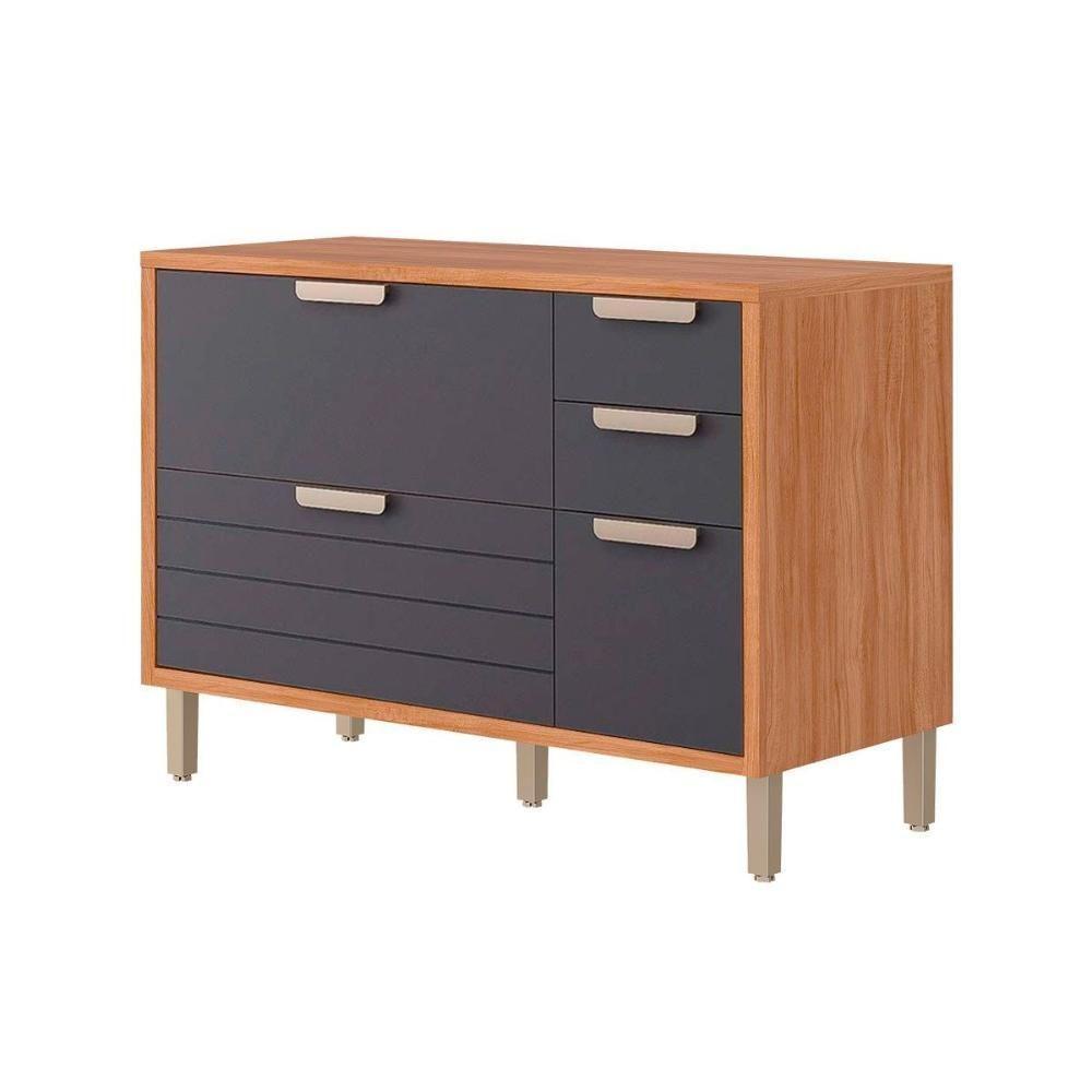 Balcão De Cozinha C- Tampo Eloise C- 4 Gavetas E 1 Porta Basculante Riscada 120 Cm Cinamomo-titanium - Mgm - 1