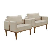 Conjunto - 2 Poltronas Milla Luxo Madeira Maciça Castellar Veludo Bege Claro - 1