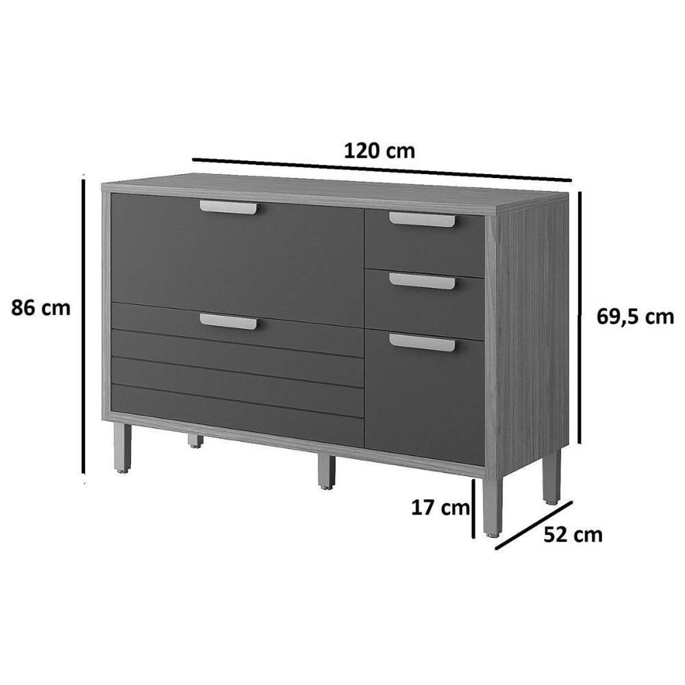 Balcão De Cozinha C- Tampo Eloise C- 4 Gavetas E 1 Porta Basculante Riscada 120 Cm Cinamomo-off White - Mgm - 3