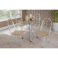 Conjunto: Mesa Sala Jantar Volga C- Tampo De Vidro 95cm E 4 Cadeiras Holanda Cromada - Courano Bege - Kappesberg - 1