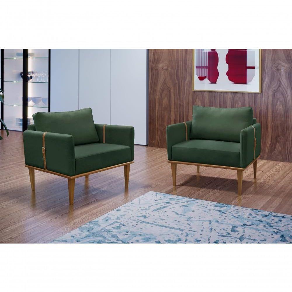 Conjunto - 2 Poltronas Milla Luxo Madeira Maciça Castellar Veludo Verde - 5