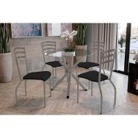 Conjunto: Mesa Sala Jantar Volga C- Tampo De Vidro 95cm E 4 Cadeiras Portugal Niquel - Courano Preto - Kappesberg - 1