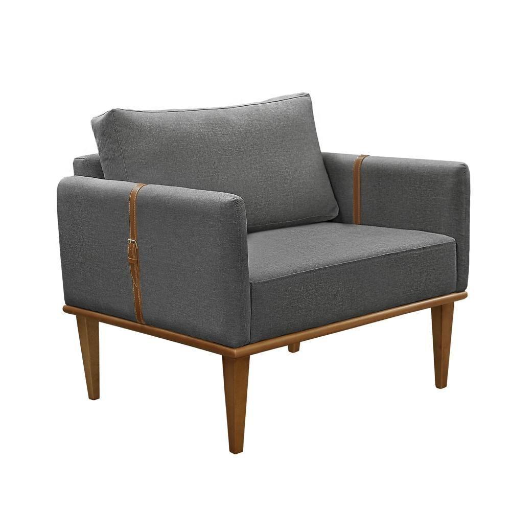 Conjunto - 2 Poltronas Milla Luxo Madeira Maciça Castellar Linho Cinza - 4