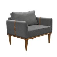 Conjunto - 2 Poltronas Milla Luxo Madeira Maciça Castellar Linho Cinza