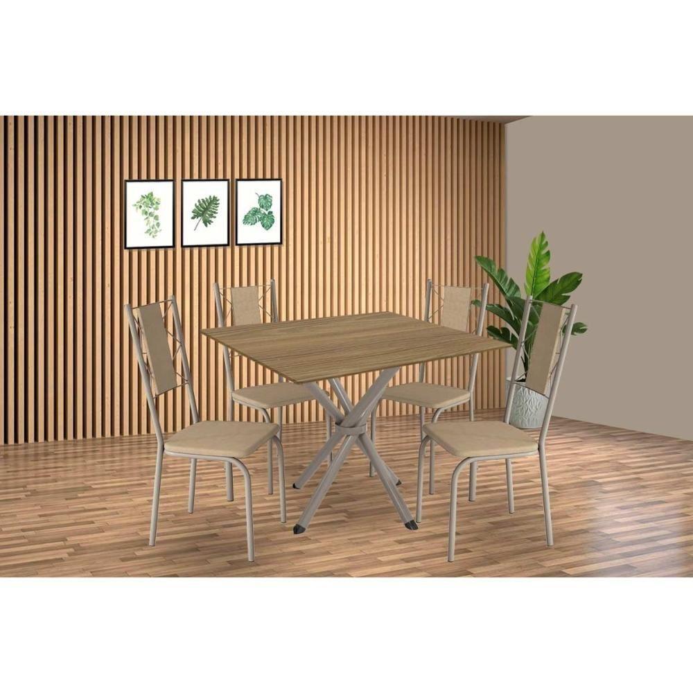 Conjunto: Mesa De Cozinha Volga C- Tampo De Madeira 90cm E 4 Cadeiras Lisboa Niquel-nogueira - Bege - Kappesberg - 1