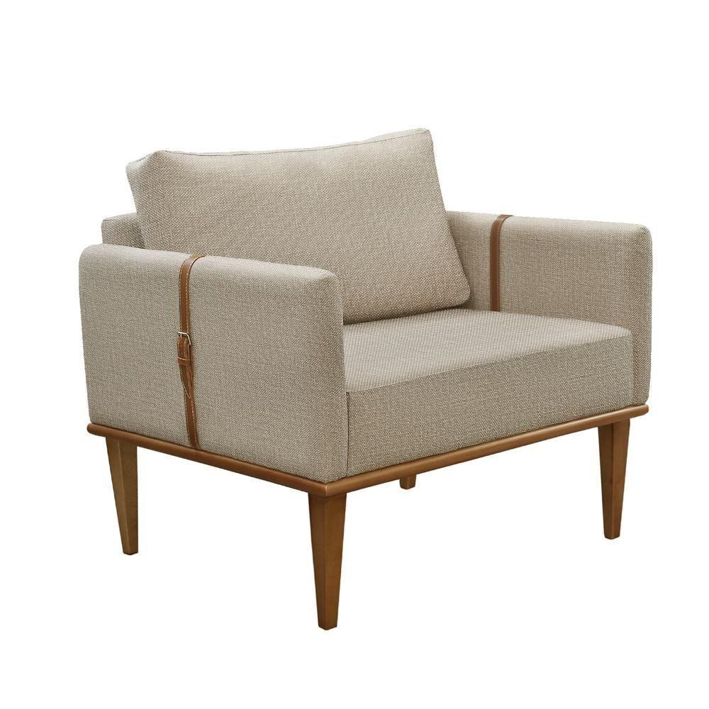 Conjunto - 2 Poltronas Milla Luxo Madeira Maciça Castellar Linho Bege Claro - 5