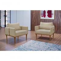 Conjunto - 2 Poltronas Milla Luxo Madeira Maciça Castellar Linho Bege Claro - 11