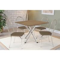 Conjunto: Mesa Sala Jantar Volga C- Tampo De Madeira 90cm E 4 Cadeiras Noruega Cromado-nogueira - Capuccino - Kappesberg - 1