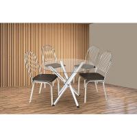 Conjunto: Mesa De Cozinha Volga C- Tampo De Vidro 95cm E 4 Cadeiras Noruega Cromada - Courano Preto - Kappesberg - 1