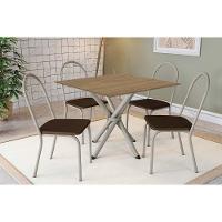 Conjunto: Mesa De Cozinha Volga C- Tampo De Madeira 90cm E 4 Cadeiras Noruega Niquel-nogueira - Marrom - Kappesberg - 1