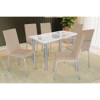Conjunto: Mesa De Cozinha Elba C- Tampo De Vidro 120cm E 6 Cadeiras Amsterdã Cromada - Courano Bege - Kappesberg - 1