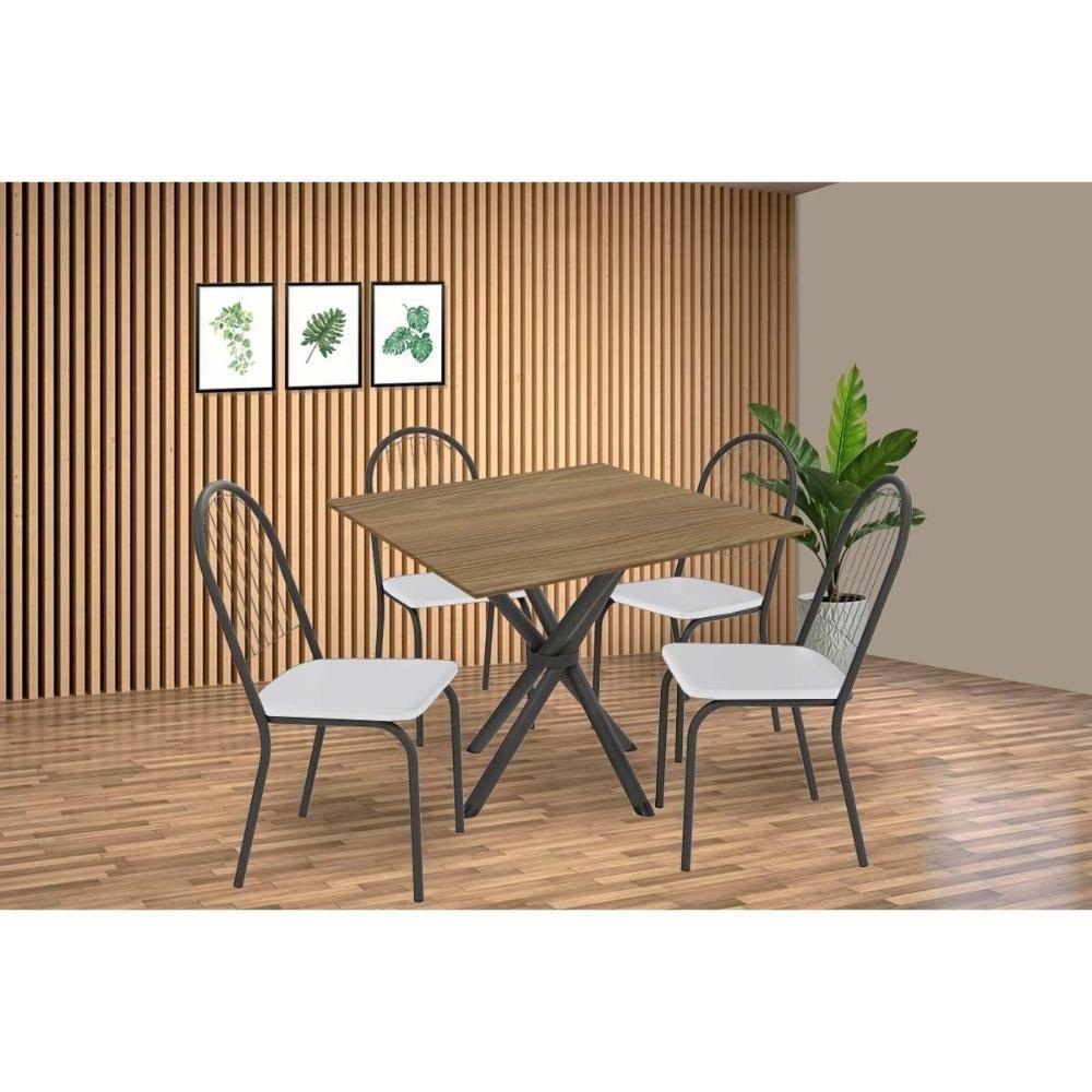 Conjunto: Mesa Sala Jantar Volga C- Tampo De Madeira 90cm E 4 Cadeiras Noruega Preto-nogueira - Branco - Kappesberg - 1