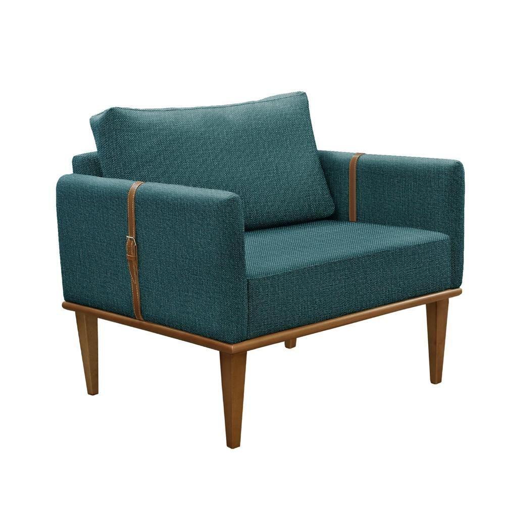 Conjunto - 2 Poltronas Milla Luxo Madeira Maciça Castellar Linho Azul - 4