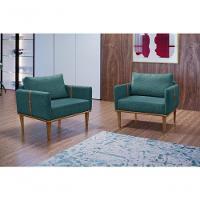 Conjunto - 2 Poltronas Milla Luxo Madeira Maciça Castellar Linho Azul - 5