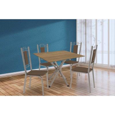 Conjunto: Mesa Sala Jantar Volga C- Tampo De Madeira 90cm E 4 Cadeiras Florença Niquel-nogueira - Marrom - Kappesberg