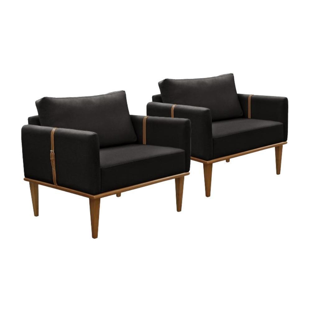 Conjunto - 2 Poltronas Milla Luxo Madeira Maciça Castellar Corino Preto - 1