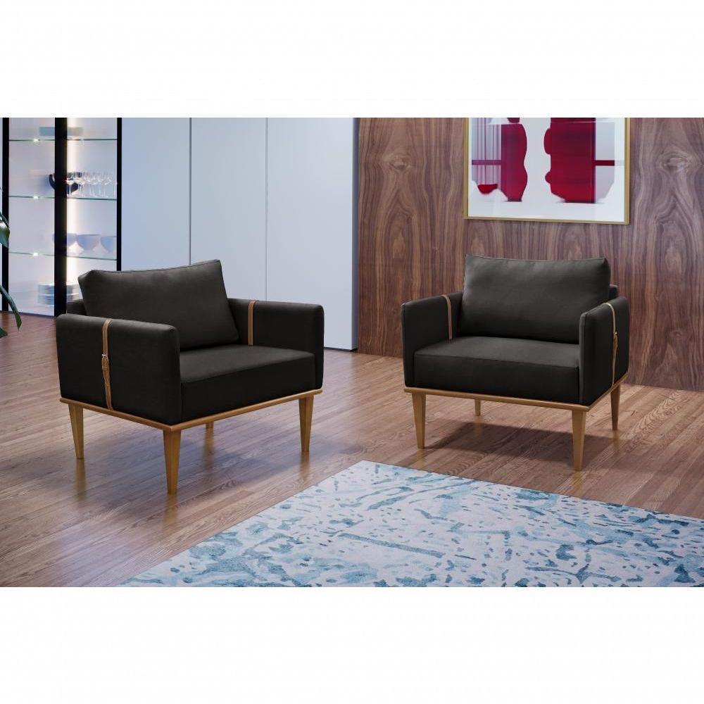 Conjunto - 2 Poltronas Milla Luxo Madeira Maciça Castellar Corino Preto - 5