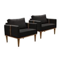 Conjunto - 2 Poltronas Milla Luxo Madeira Maciça Castellar Corino Preto - 1