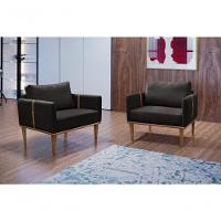 Conjunto - 2 Poltronas Milla Luxo Madeira Maciça Castellar Corino Preto - 5
