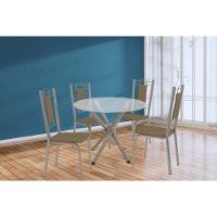 Conjunto: Mesa Sala Jantar Volga C- Tampo De Vidro 95cm E 4 Cadeiras Florença Niquel - Courano Capuccino - Kappesberg - 1