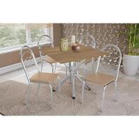 Conjunto: Mesa Sala Jantar Volga C- Tampo De Madeira 90cm E 4 Cadeiras Holanda Cromado-nogueira - Bege - Kappesberg - 1