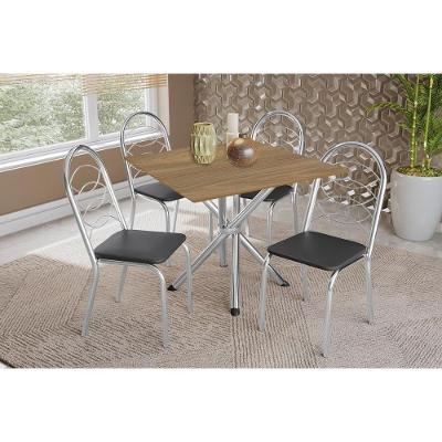 Conjunto: Mesa Sala Jantar Volga C- Tampo De Madeira 90cm E 4 Cadeiras Holanda Cromado-nogueira - Preto - Kappesberg