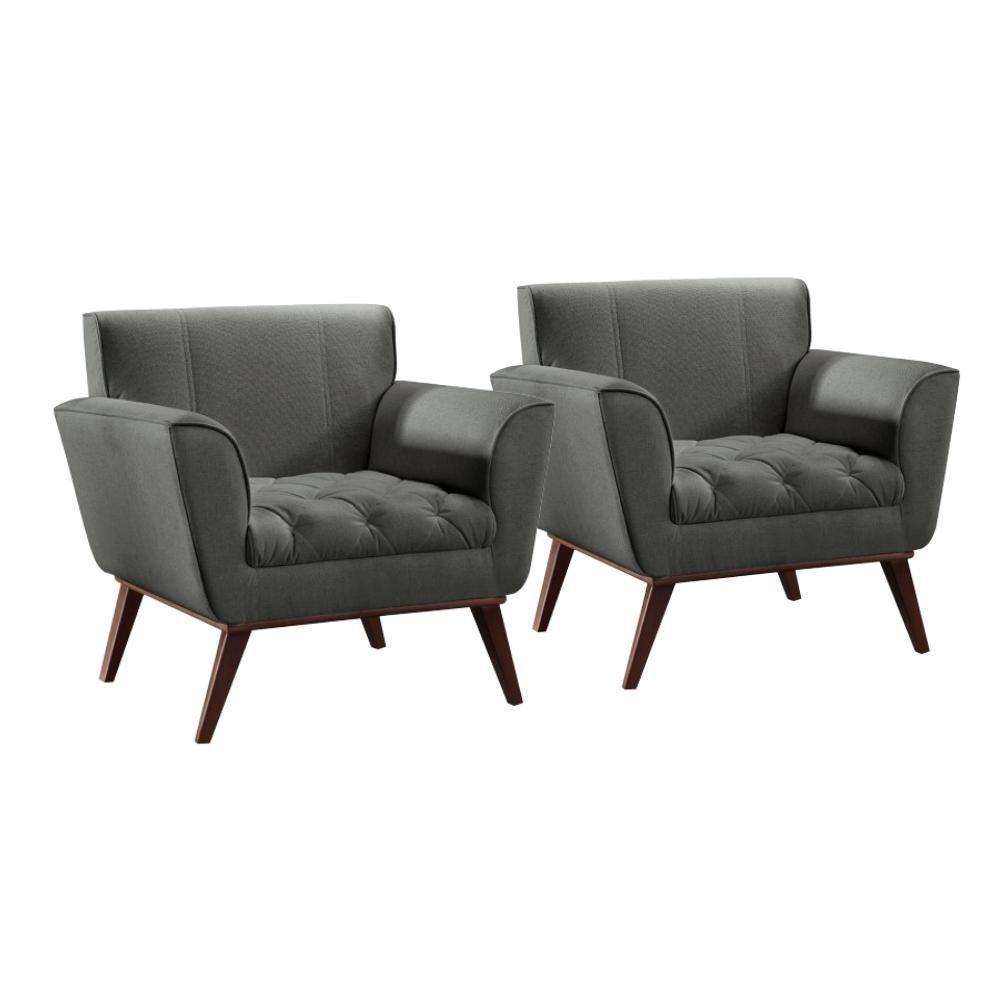 Conjunto - 2 Poltronas Lise Luxo Madeira Maciça Castellar Linho Cinza - 1