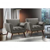 Conjunto - 2 Poltronas Lise Luxo Madeira Maciça Castellar Linho Cinza - 11