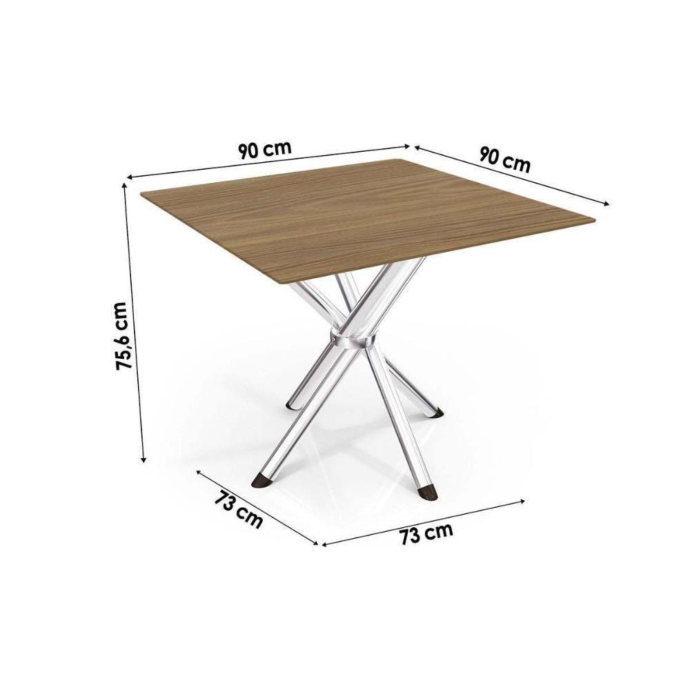 Conjunto: Mesa De Cozinha Volga C- Tampo De Madeira 90cm E 4 Cadeiras Amsterdã Cromado-nogueira - Branco - Kappesberg - 4