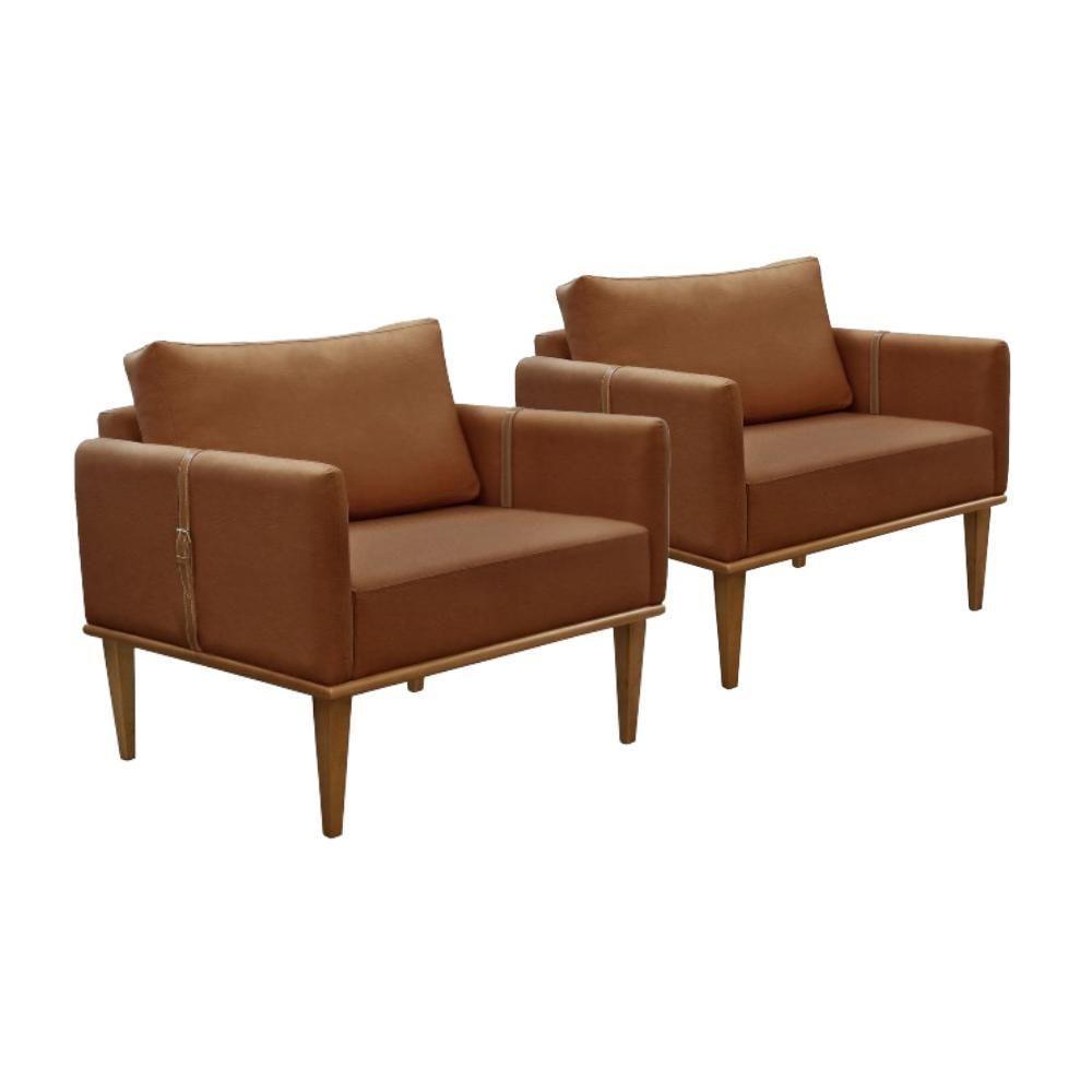 Conjunto - 2 Poltronas Milla Luxo Madeira Maciça Castellar Corino Caramelo - 1