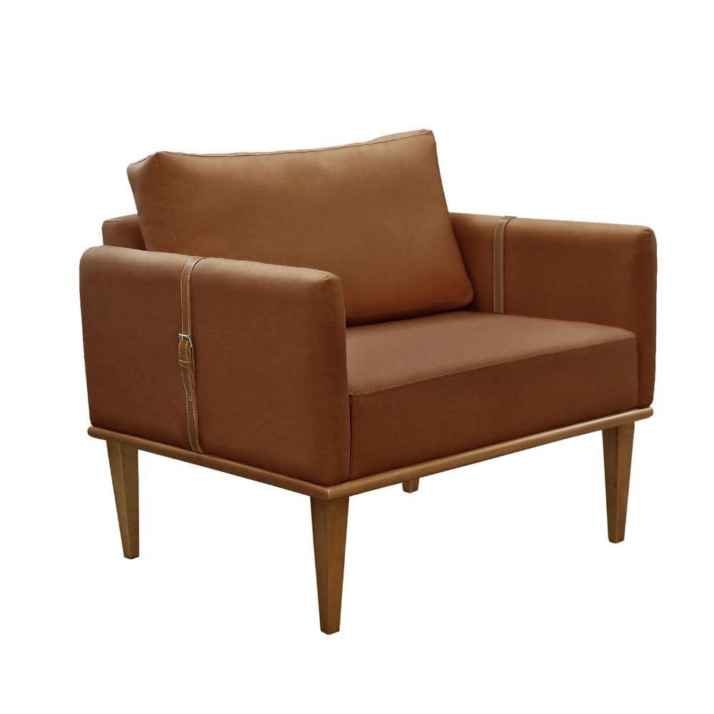 Conjunto - 2 Poltronas Milla Luxo Madeira Maciça Castellar Corino Caramelo - 4