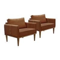 Conjunto - 2 Poltronas Milla Luxo Madeira Maciça Castellar Corino Caramelo - 1