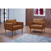 Conjunto - 2 Poltronas Milla Luxo Madeira Maciça Castellar Corino Caramelo - 5