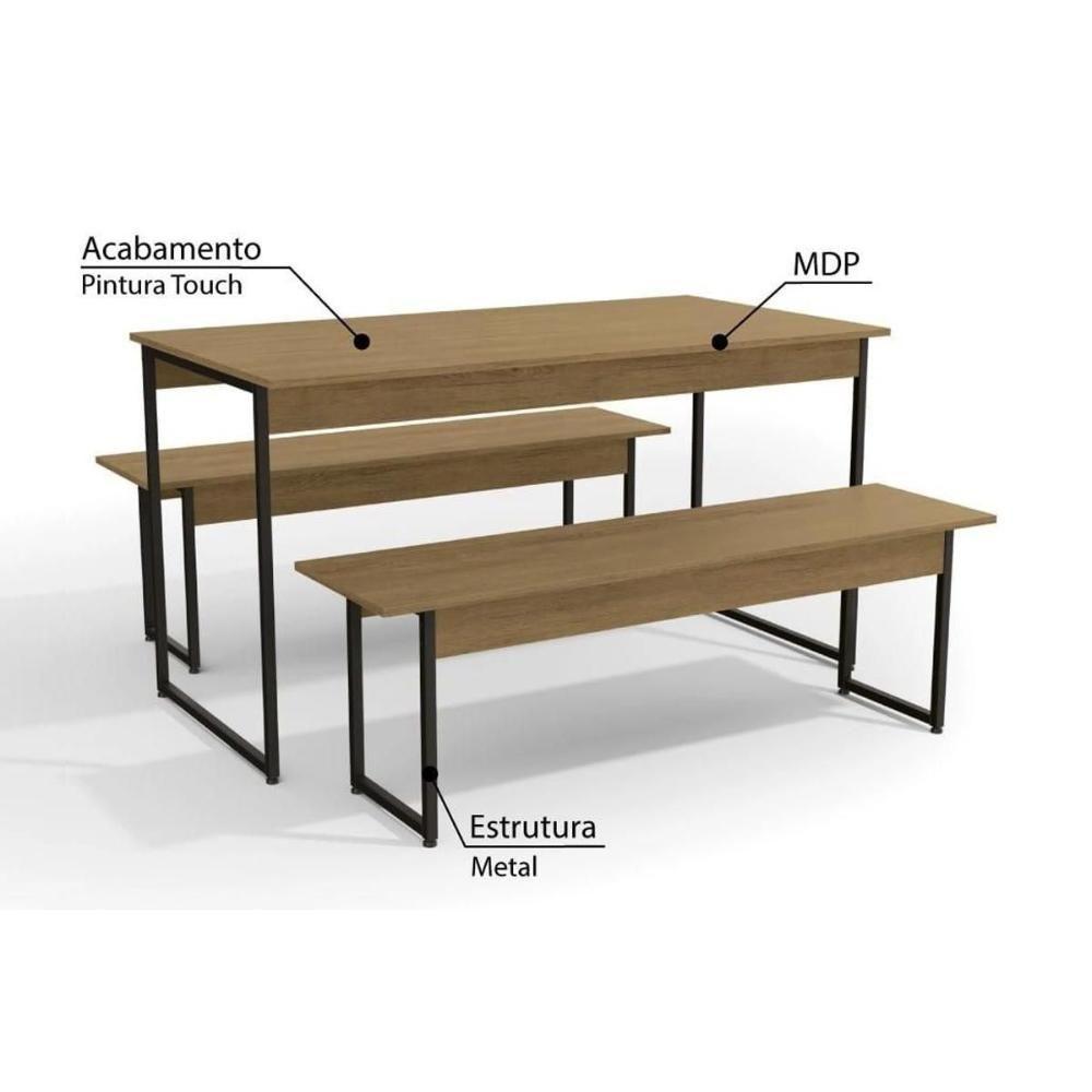 Conjunto: Mesa Sala Jantar Industrial Li013 C- Tampo Madeirado 136x72cm C- 2 Bancos Canela-branco - Kappesberg - 3