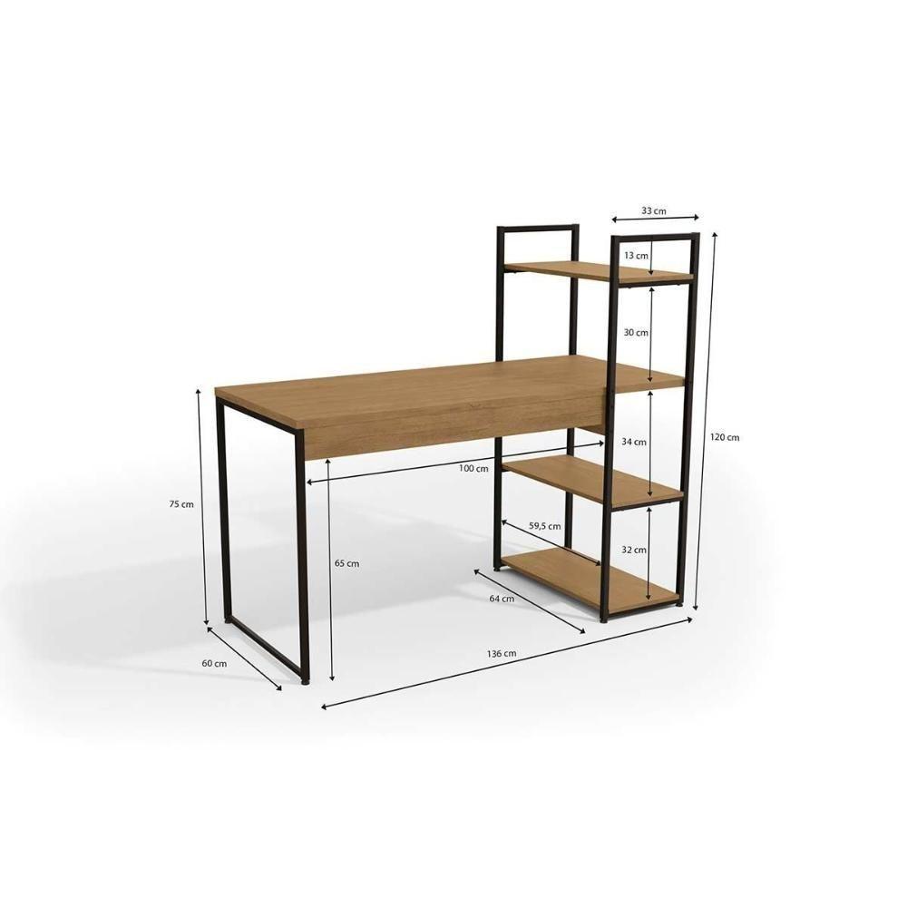 Mesa De Escritório Industrial Li010 C- 3 Prateleiras Canela-branco - Kappesberg - 2