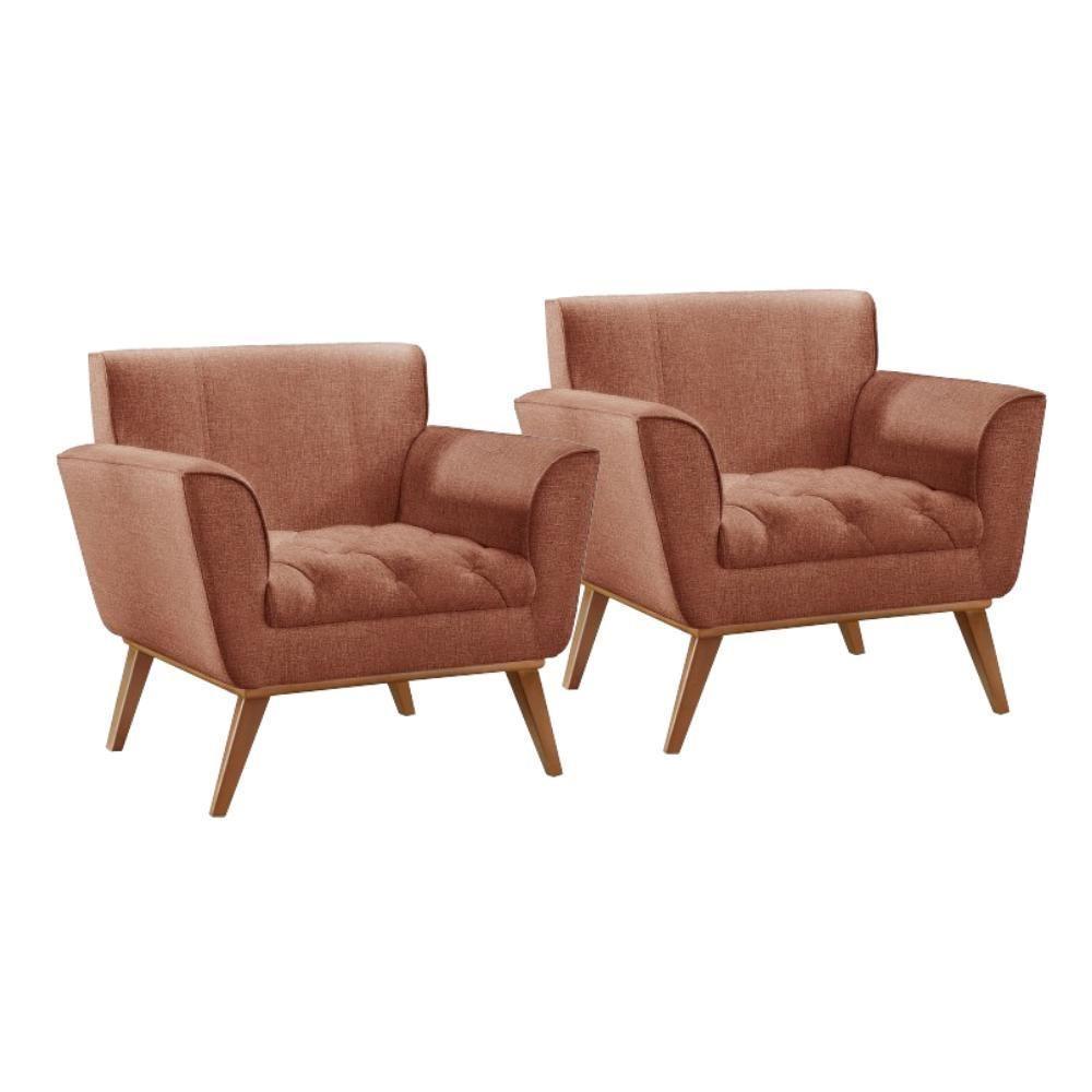 Conjunto - 2 Poltronas Lise Luxo Madeira Maciça Castellar Linho Terracota - 1