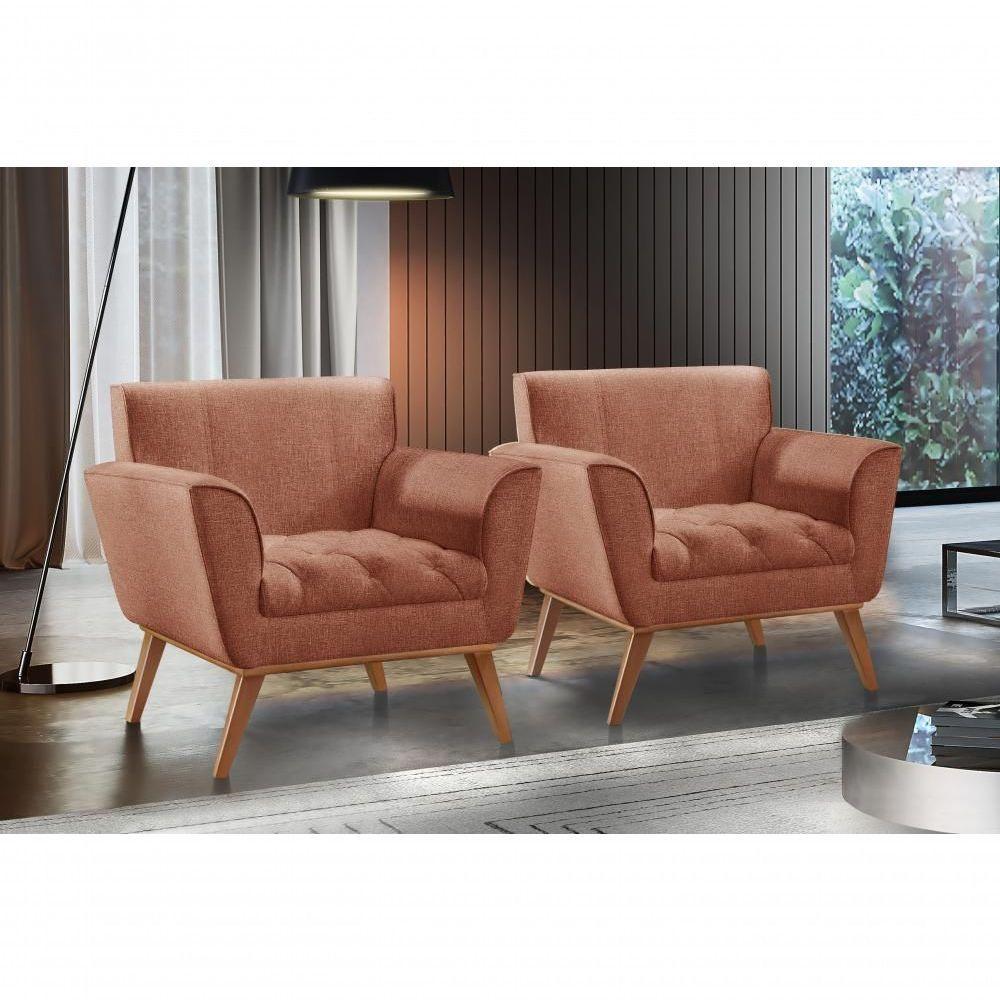 Conjunto - 2 Poltronas Lise Luxo Madeira Maciça Castellar Linho Terracota - 5
