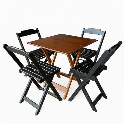 Conjunto Mesa Dobrável 70x70 Tampo Mdf E 4 Cadeiras Dobrável Retrátil Imbuia-Preto