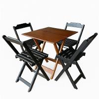 Conjunto Mesa Dobrável 70x70 Tampo Mdf E 4 Cadeiras Dobrável Retrátil Imbuia-Preto - 1