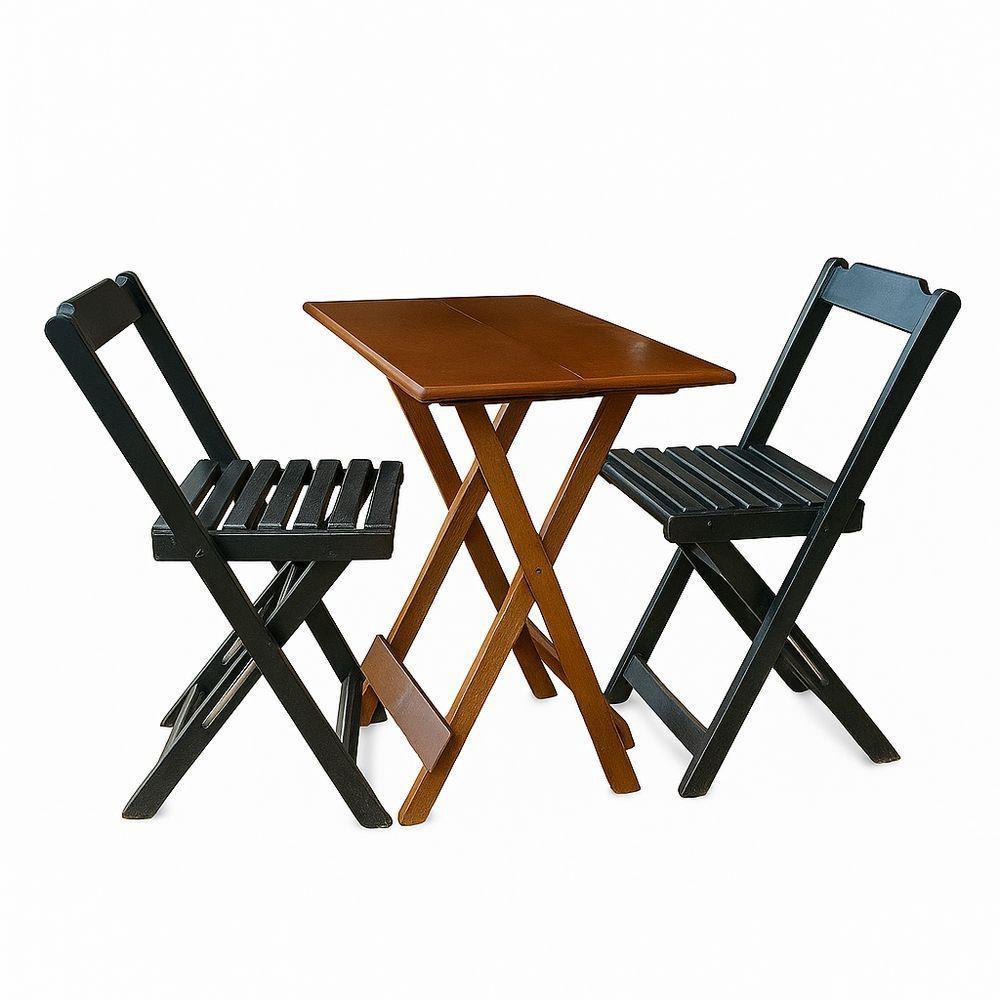 Conjunto Mesa Dobrável 70x70 Tampo Mdf E 02 Cadeiras Dobrável Retrátil Imbuia-Preto - 2