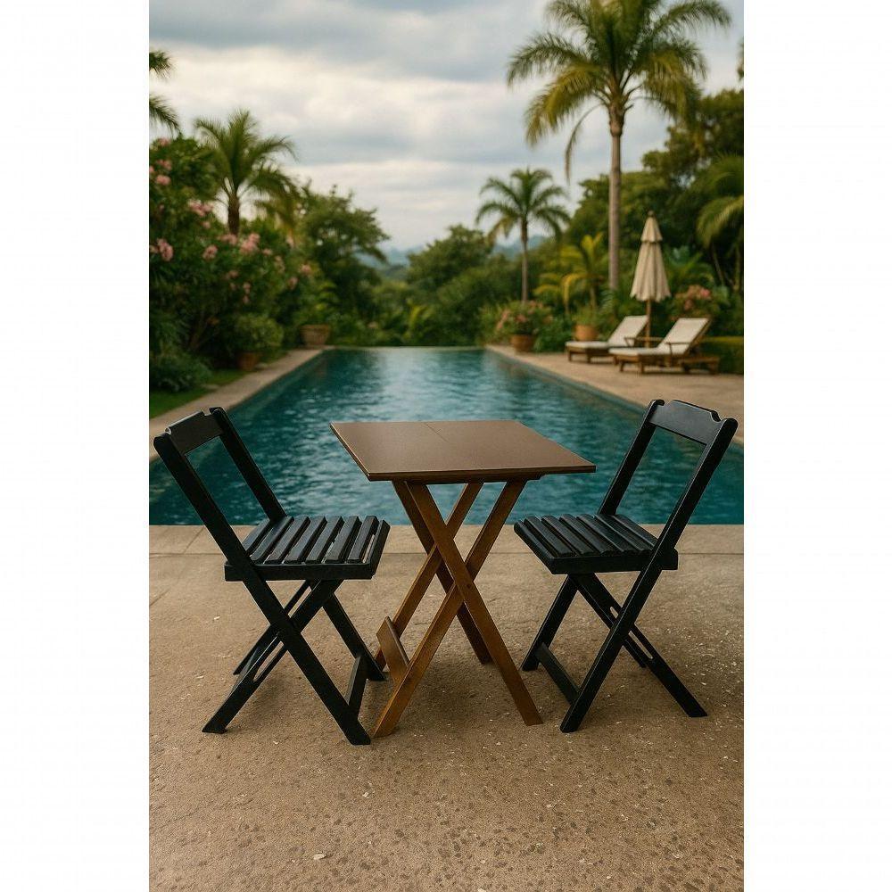 Conjunto Mesa Dobrável 70x70 Tampo Mdf E 02 Cadeiras Dobrável Retrátil Imbuia-Preto - 3