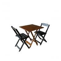 Conjunto Mesa Dobrável 70x70 Tampo Mdf E 02 Cadeiras Dobrável Retrátil Imbuia-Preto - 1