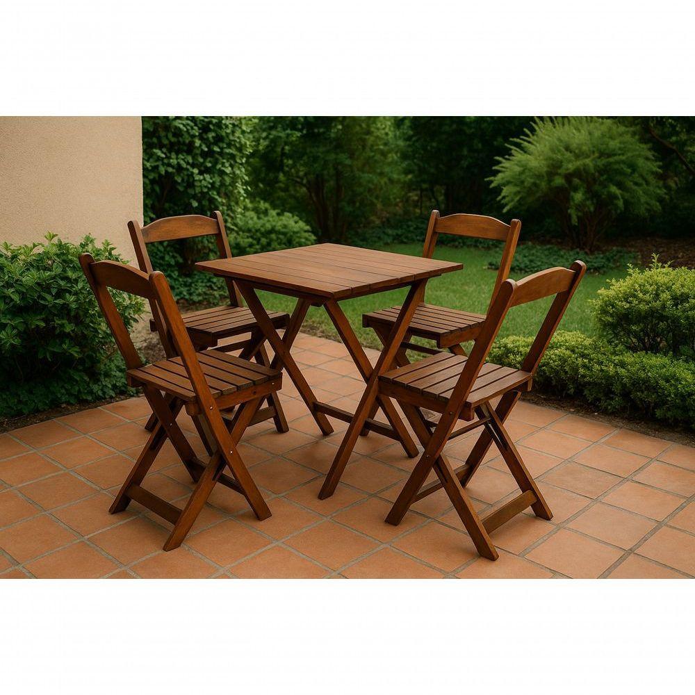 Conjunto Mesa Dobrável 70x70 Tampo Madeira E 4 Cadeiras Dobrável Retrátil Imbuia - 2