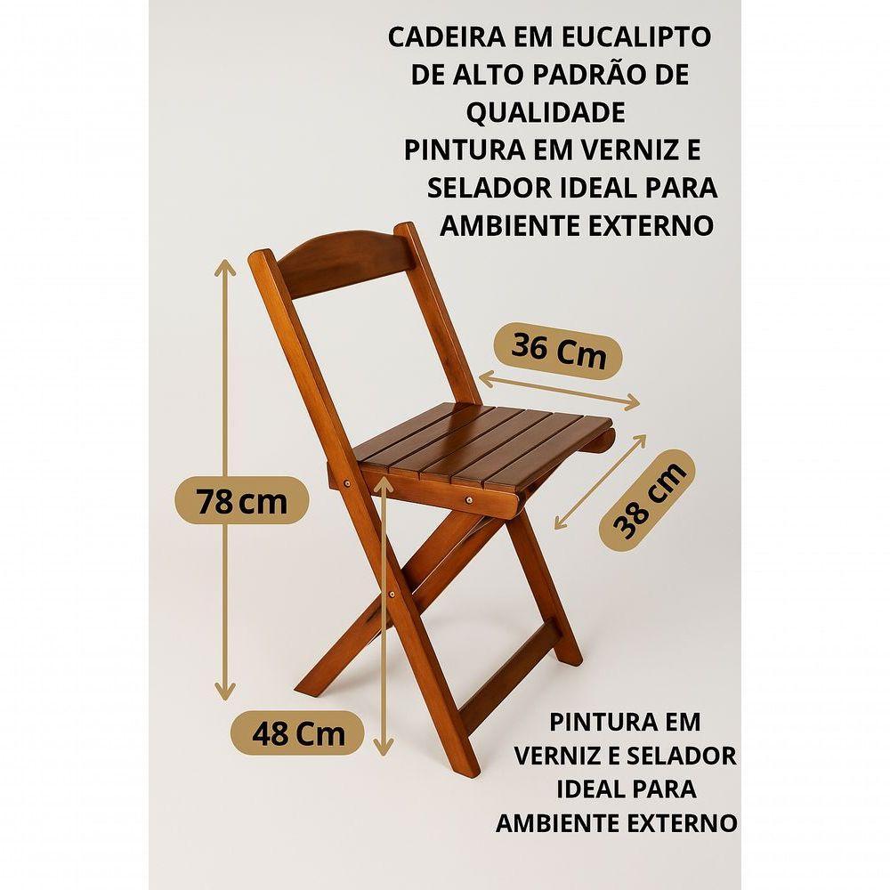 Conjunto Mesa Dobrável 70x70 Tampo Madeira E 4 Cadeiras Dobrável Retrátil Imbuia - 4