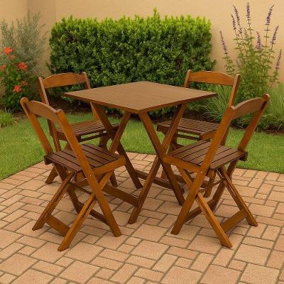 Conjunto Mesa Dobrável 70x70 Tampo Madeira E 4 Cadeiras Dobrável Retrátil Imbuia