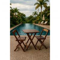 Conjunto Mesa Dobrável 70x70 Tampo Mdf E 02 Cadeiras Dobrável Retrátil Imbuia - 2